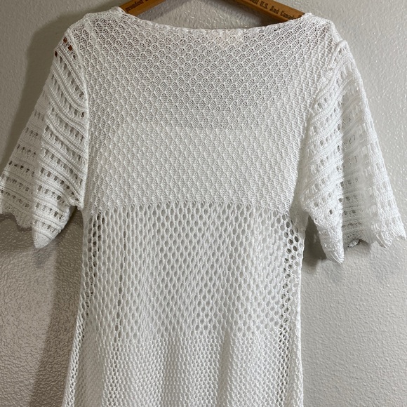 Solitaire Short Sleeve Crochet Maxi Dress Beachy Boho Angelcore Resortwear sz M - Picture 7 of 13